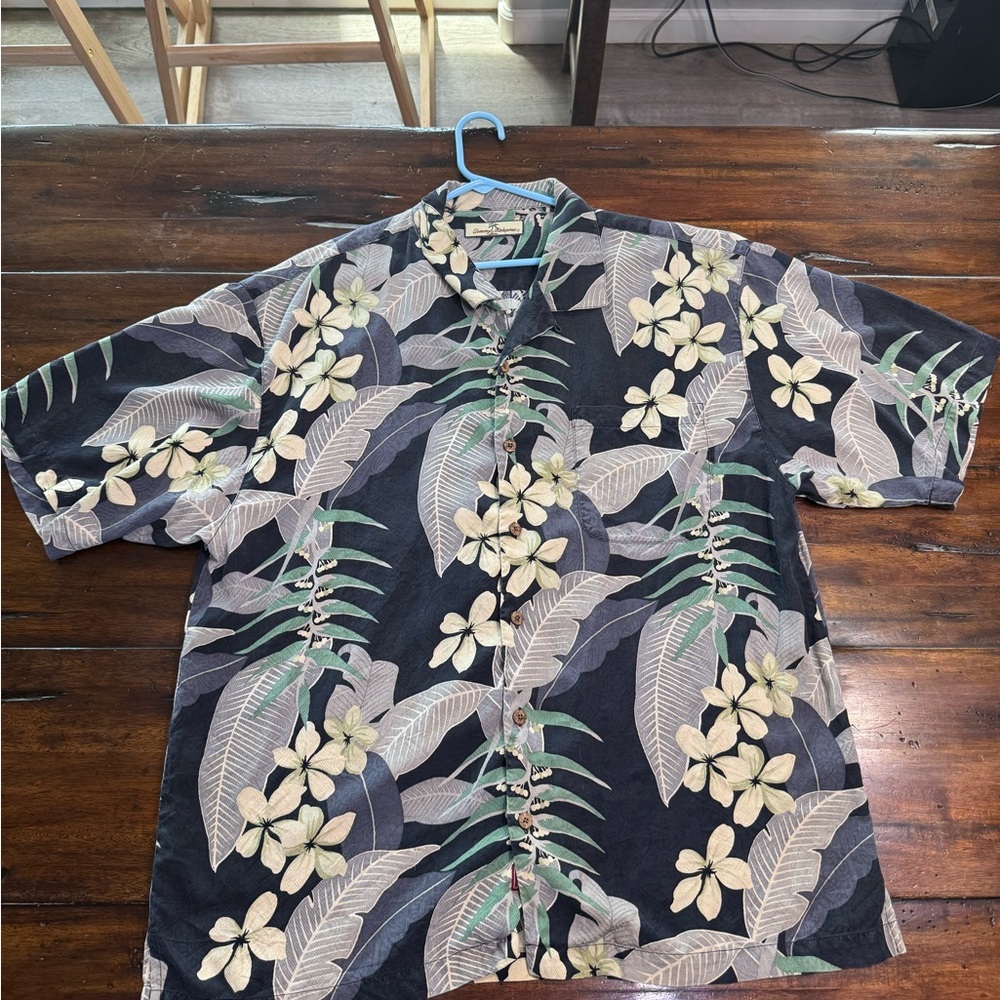 Tommy Bahama Floral Hawaiian Shirt - Black and Cream